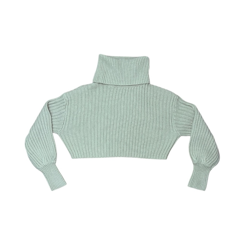 Beige Cropped Turtleneck Sweater Size Medium Long Sleeves Cozy Layering Warm